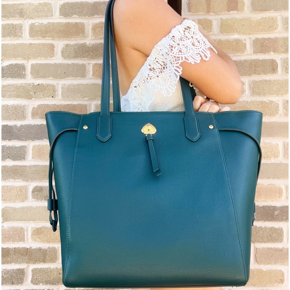 Kate Spade Large Leather Top Zip Tote Shoulder Bag Peacock Sapphire Blue - Picture 1 of 4